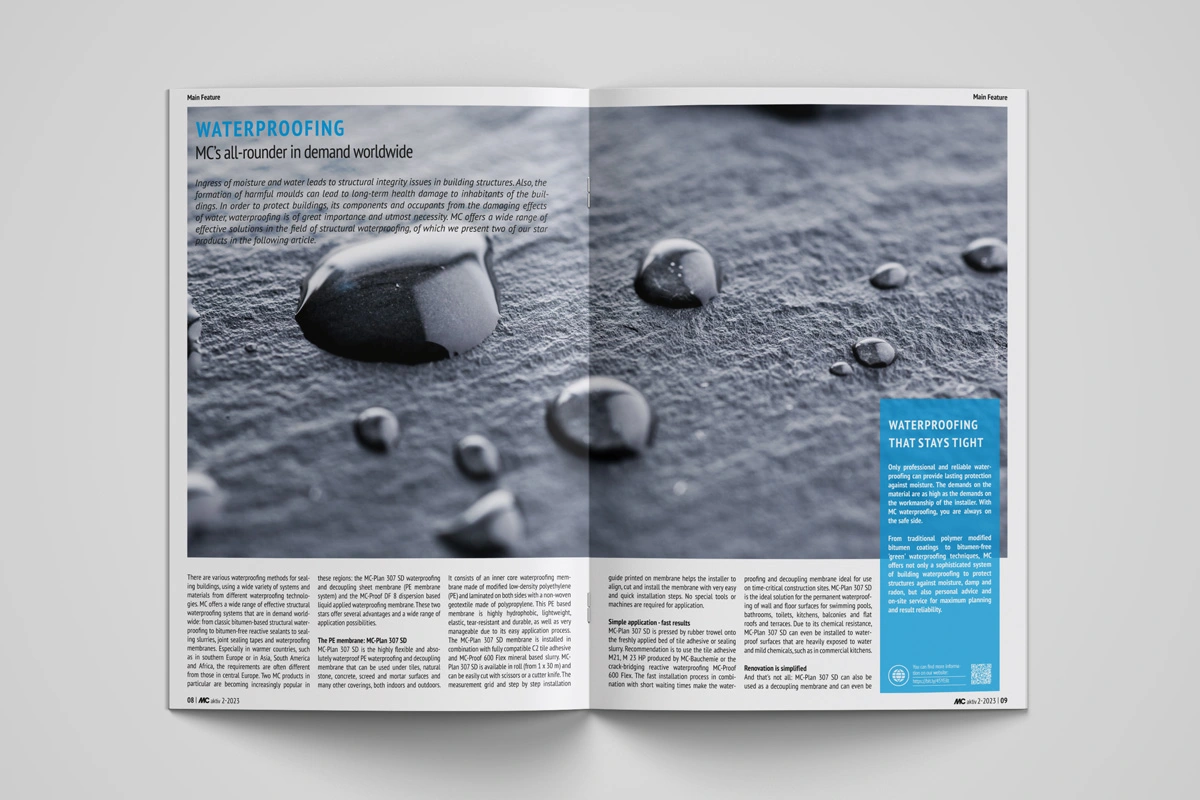 The MAIN FEATURE of the current MC aktiv focuses on MC's waterproofing systems.