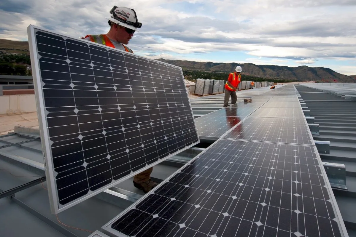 View of a construction side implementing solar panels