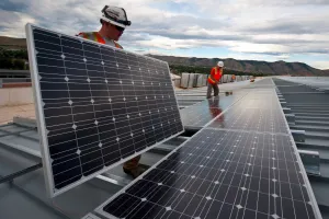 View of a construction side implementing solar panels